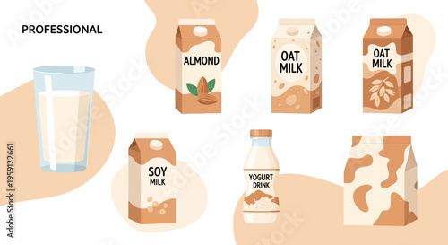 Variety of plantbased milk alternatives.