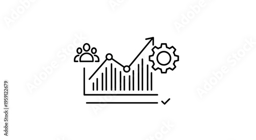Business Growth Chart with People and Gear Icon, Data Analysis and Strategy