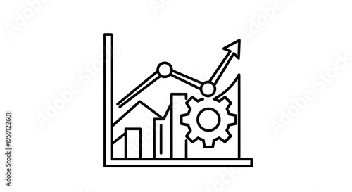 Business growth chart with gear icon, representing progress and efficiency