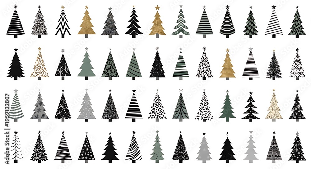 Obraz premium Collection of decorative Christmas trees with various patterns