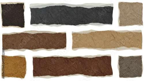 Brown, gray, black stone texture backgrounds, rock wall panels, rustic decorative elements isolated on Transparent Background