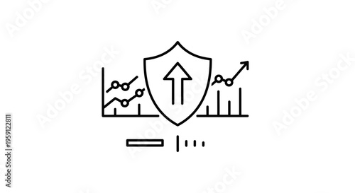 Business Growth Security Shield with Upward Arrow and Financial Charts