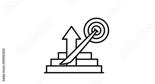 Business Growth Staircase Arrow Reaching Target Goal Success Concept Outline Icon