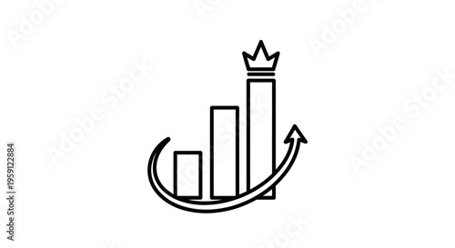 Business Growth Success Concept: Bar Chart with Crown and Upward Arrow