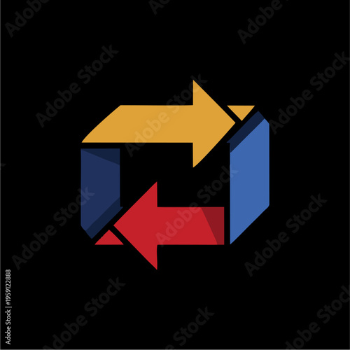 Abstract 3D Arrows Forming a Square Loop on a Black Background.