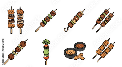 Colorful illustration of various skewers.