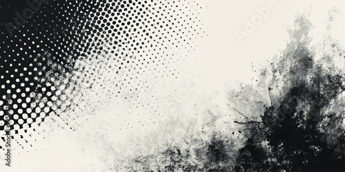 Abstract image showcases a visually arresting contrast, with a mesmerizing halftone pattern blending into an ink-like textured splash. A sophisticated design, this artwork evokes both order and chaos.