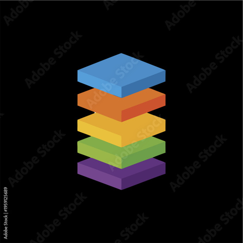 Colorful Stacked Blocks Representing Data Layers or Hierarchical Structure.