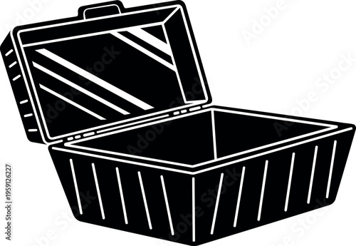 Open plastic food container, takeout box or lunch box icon, vector illustration