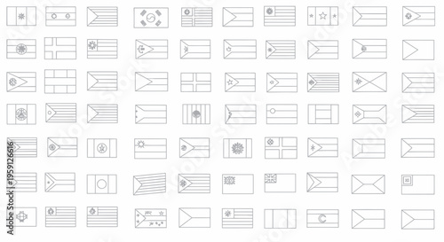 Collection of National Flags - Outline Drawings on White Background