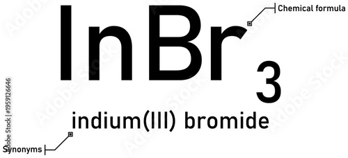 Indium (III) bromide chemical formula with callout titles
