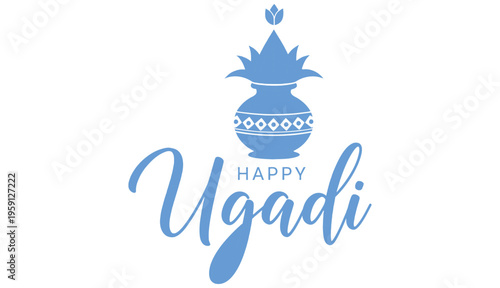 Happy Ugadi festival text with kalash Telugu new year festival ugadi text
