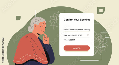 Elderly Woman Confirms Community Prayer Meeting Booking Online