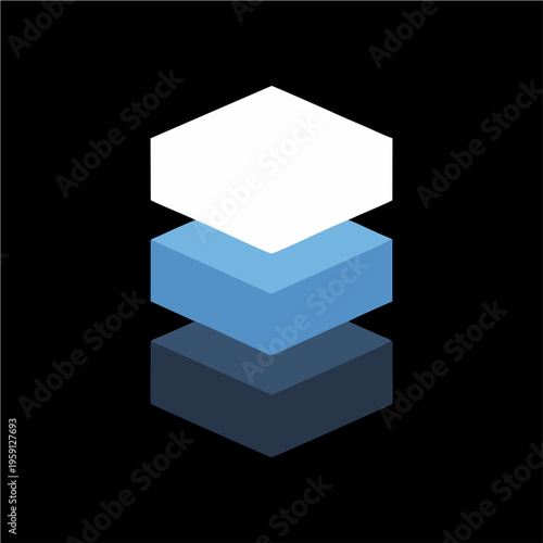 Three stacked isometric cubes representing layers or data organization.
