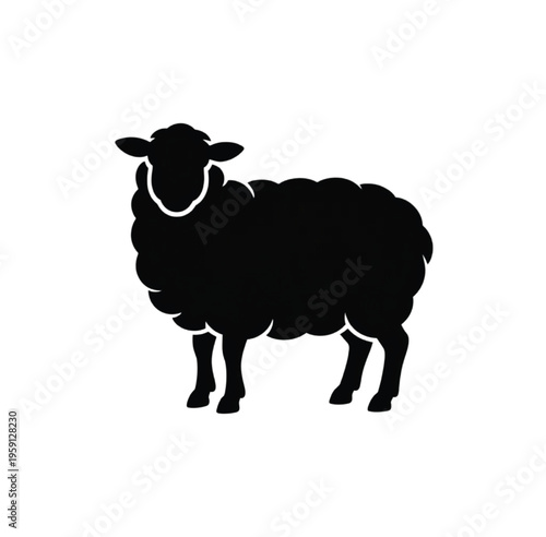 Black silhouette of a sheep standing on white background vector illustration