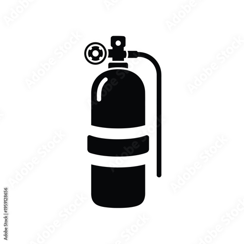 Black and white silhouette of a scuba diving tank with regulator