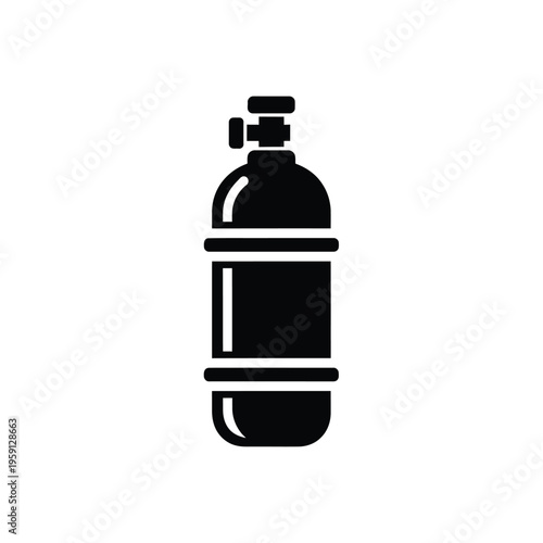 Black and white of a gas cylinder with valve