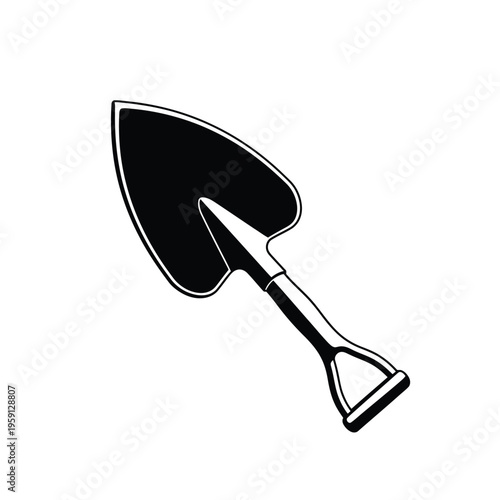 Black and white of a gardening trowel tool shovel