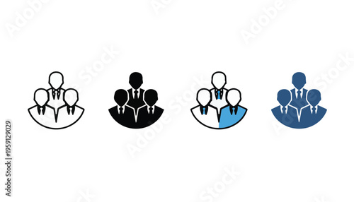 Vector icons of business team with multiple people in different colors
