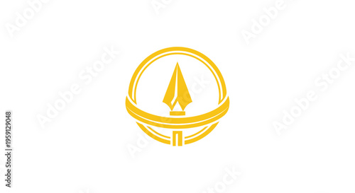 Golden Spearhead in Circular Emblem, Symbol of Victory, Power, and Achievement
