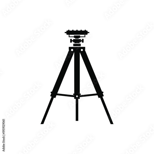 Black silhouette of a tripod with adjustable legs and a mounting platform
