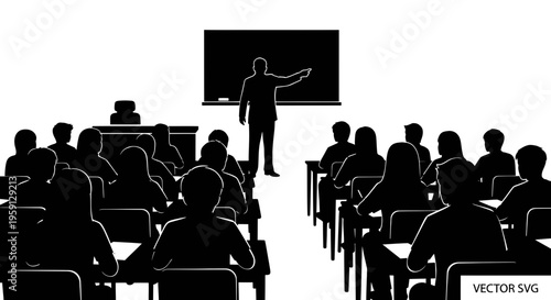Teacher Instructing Students in Classroom Silhouette