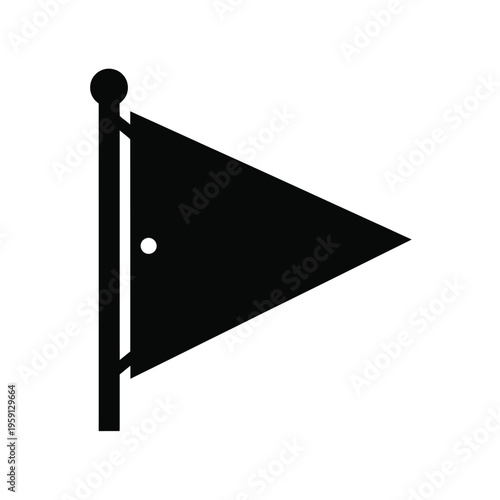 Black triangular flag attached to a pole with a ball finial