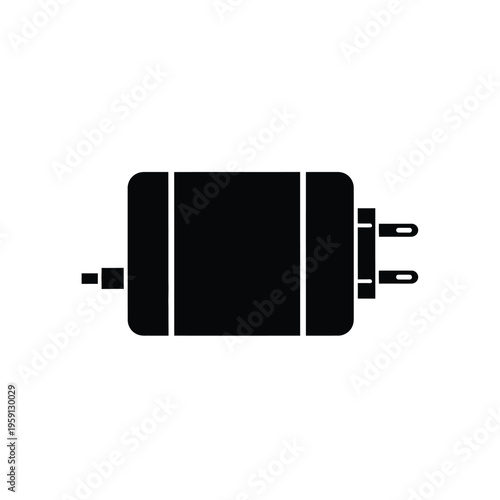 Black and white of a power adapter with electrical prongs