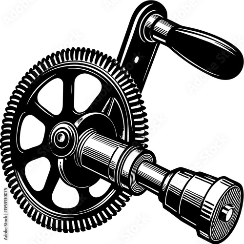 Old fashioned hand drill spiral gear silhouette
