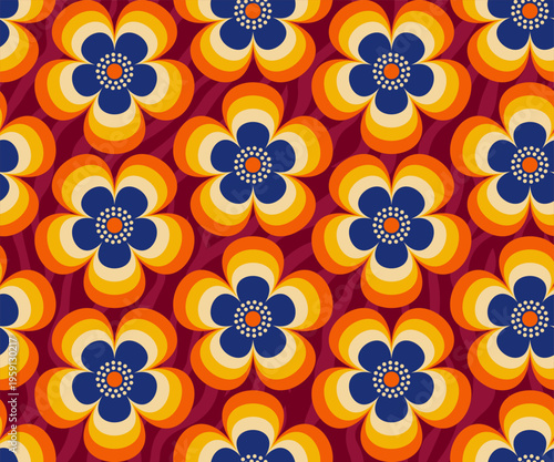 Retro floral Mid Century modern stylized flowers, 1970s mod seamless vector pattern illustration. For home decor, wallpapers, fabrics and textile.