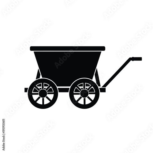 Black and white silhouette of a traditional wagon with two wheels
