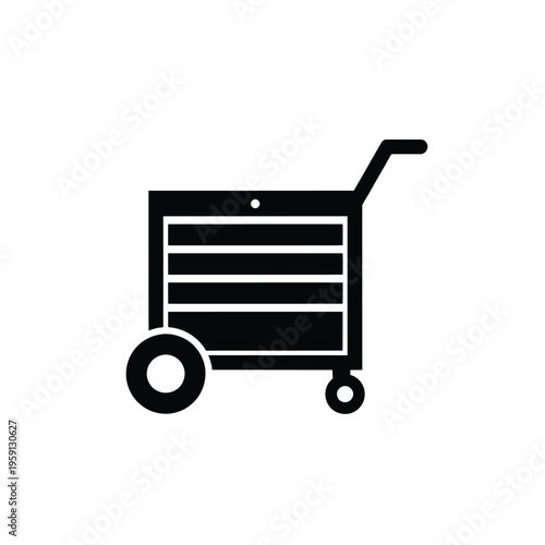 Black and white shopping cart with three shelves and two wheels