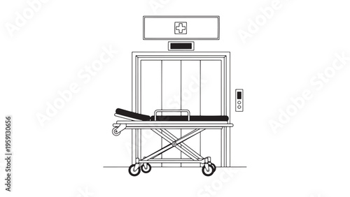 Hospital Emergency Stretcher Bed in Elevator for Patient Transport and Clinical Transfer Services Vector Illustration