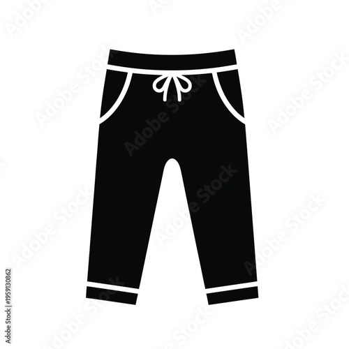 Black silhouette of sweatpants with white trim and drawstring