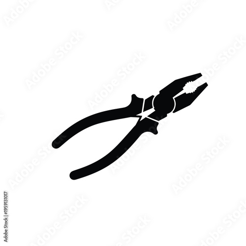 Black silhouette of pliers isolated on white background