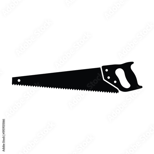 Black silhouette of a hand saw with a handle and sharp teeth