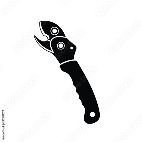 Silhouette of black pruning shears with handle and blades