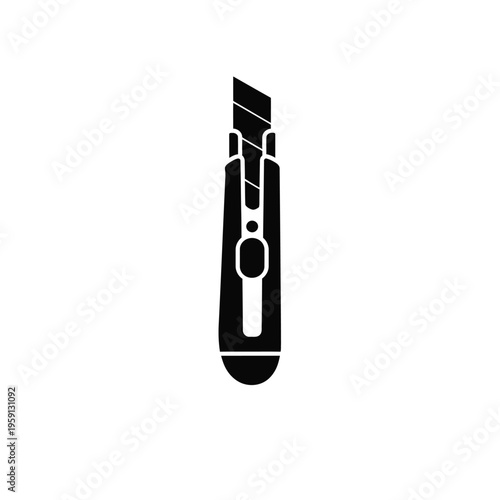 Black and white of utility knife with retractable blade