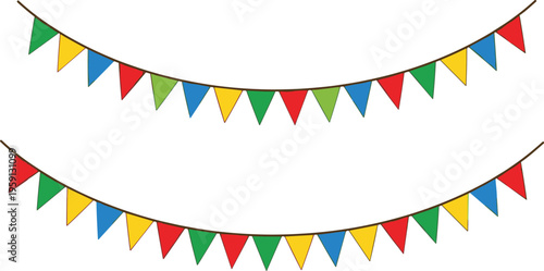 Colorful triangle bunting flags garland decoration set for party celebration event banner in flat vector illustration style