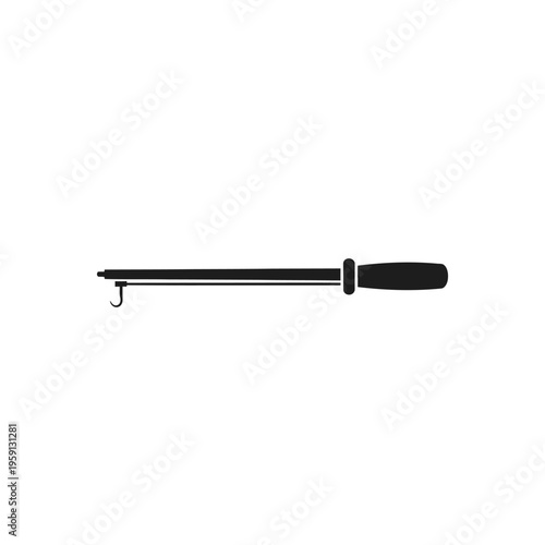 Black fishing rod with handle and line