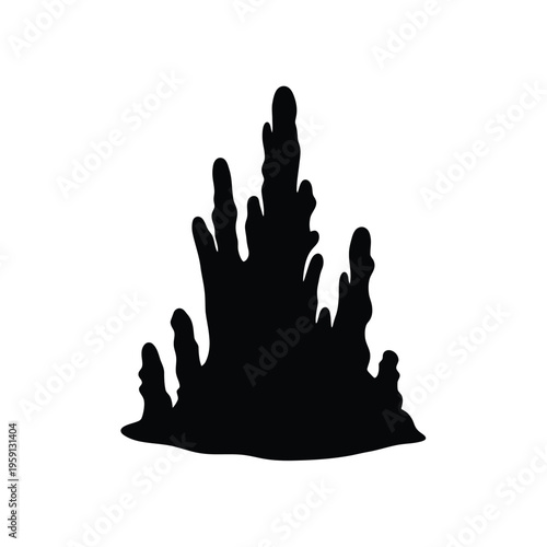 Black silhouette of stalagmites and stalactites cave formation