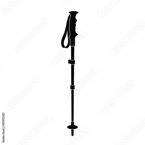 Black telescopic trekking pole with adjustable strap and tip