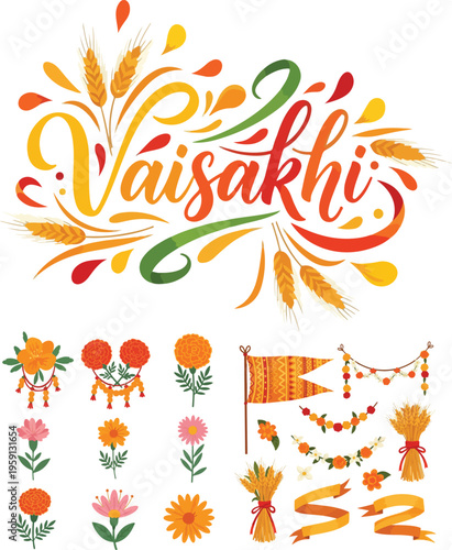 Vaisakhi Baisakhi Punjabi New Year Harvest Festival Graphic Set