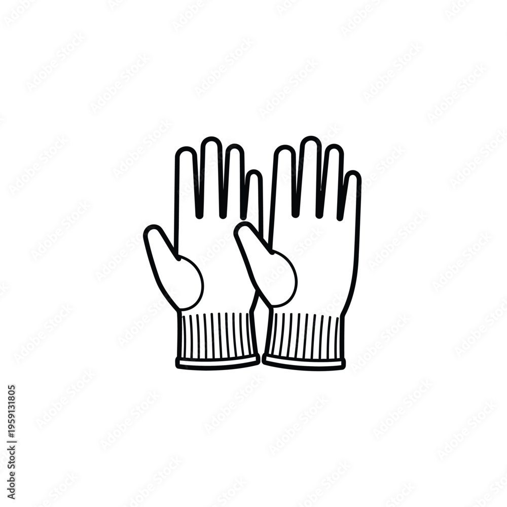 Fototapeta premium Black and white outline of knitted winter gloves