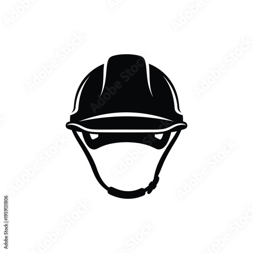 Black silhouette of a jockey helmet with white stripes on a white background
