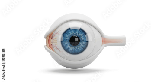 Detailed 3D model of the human eye, showcasing intricate anatomical structures and the vibrant blue iris, representing vision and ocular health for scientific and medical contexts