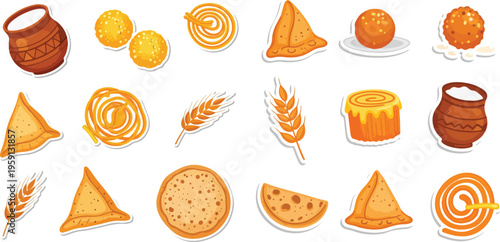 Baisakhi Festival Traditional Indian Food and Harvest Elements Set Illustration