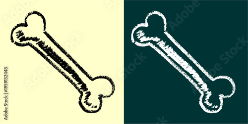 Set editable chalk drawing bone vector for anatomy classes. Ideal for symbolizing vintage biology studies, chalkboard skeletons, and school science.