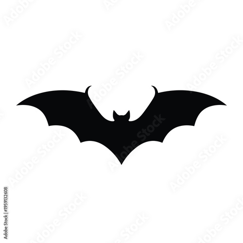 Black bat silhouette with extended wings flying