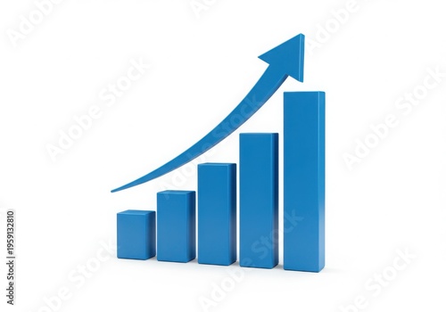 Free Download Blue 3d bar chart with upward trend arrow isolated on white background - GFXLoad